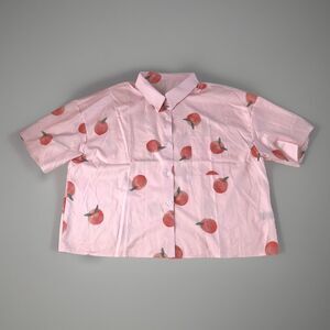 Shein Pastel Pink Peach Print Short Sleeve Button Down Blouse Boxy Cropped 12